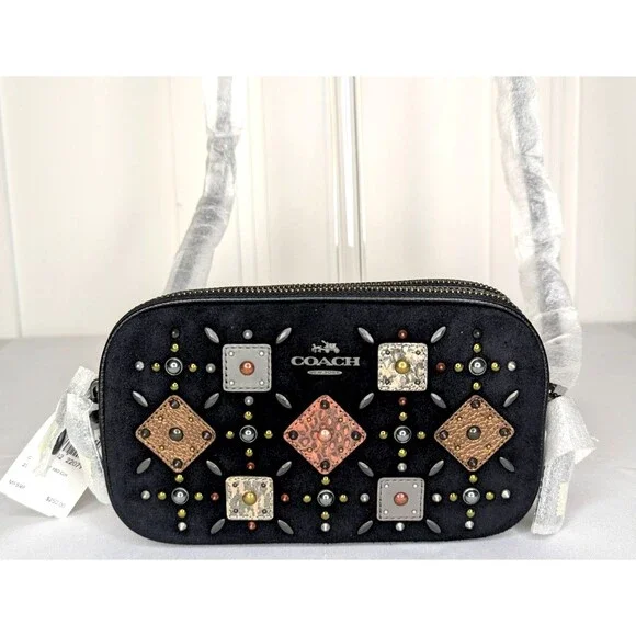 COACH Prairie Rivets Crossbody - Black Suede with Leather Patches 24309 NWT - Picture 8 of 9